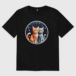 Футболка оверсайз мужская Два котика сидят в ожидании Нового Года, цвет: черный