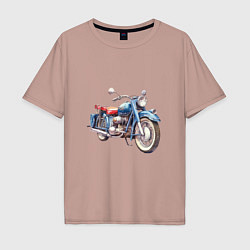 Футболка оверсайз мужская Ретро мотоцикл олдскул, цвет: пыльно-розовый