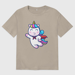 Футболка оверсайз мужская Единорог супергерой, цвет: миндальный