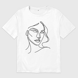 Футболка оверсайз мужская Женский портрет линиями, цвет: белый
