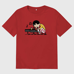 Футболка оверсайз мужская Фредди Меркьюри за роялем, цвет: красный