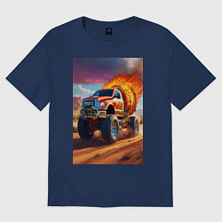 Футболка оверсайз мужская Горящая машина, цвет: тёмно-синий