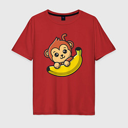 Футболка оверсайз мужская Банановая обезьянка, цвет: красный