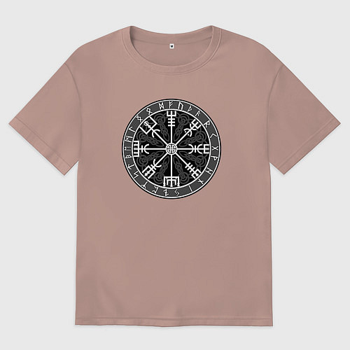 Мужская футболка оверсайз Компас из рун вегвизир / Пыльно-розовый – фото 1