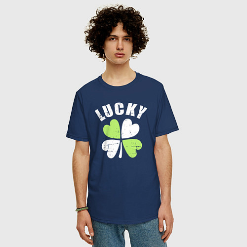 Мужская футболка оверсайз Lucky day / Тёмно-синий – фото 3