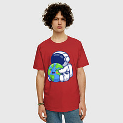 Футболка оверсайз мужская Космонавт и Земля, цвет: красный — фото 2
