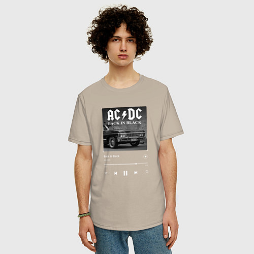 Мужская футболка оверсайз Back in black - AC DC / Миндальный – фото 3