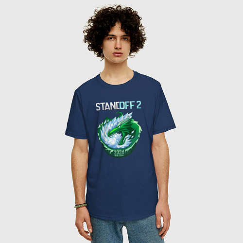 Мужская футболка оверсайз Dragon - Standoff 2 / Тёмно-синий – фото 3