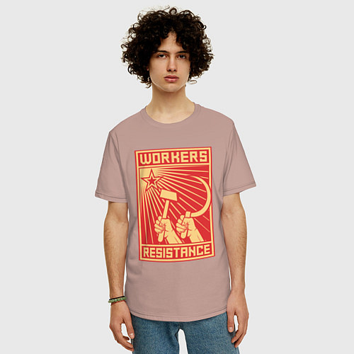 Мужская футболка оверсайз Сопротивление рабочих / Пыльно-розовый – фото 3