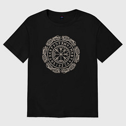 Футболка оверсайз мужская Символ компас рун вегвизир, цвет: черный