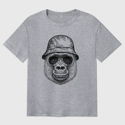 Футболка оверсайз мужская Горилла в панаме, цвет: меланж