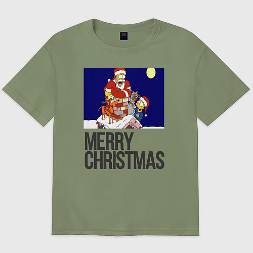 Мужская футболка оверсайз Merry Christmas Simpsons / Авокадо – фото 1