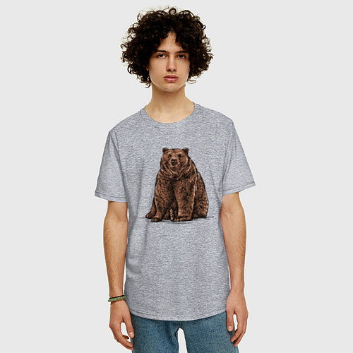 Мужская футболка оверсайз Бурый медведь сидит / Меланж – фото 3
