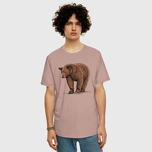 Мужская футболка оверсайз Бурый медведь гуляет / Пыльно-розовый – фото 3