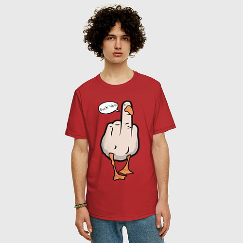 Мужская футболка оверсайз Duck you - фак ю / Красный – фото 3