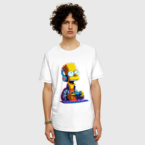 Мужская футболка оверсайз Bart is an avid gamer / Белый – фото 3