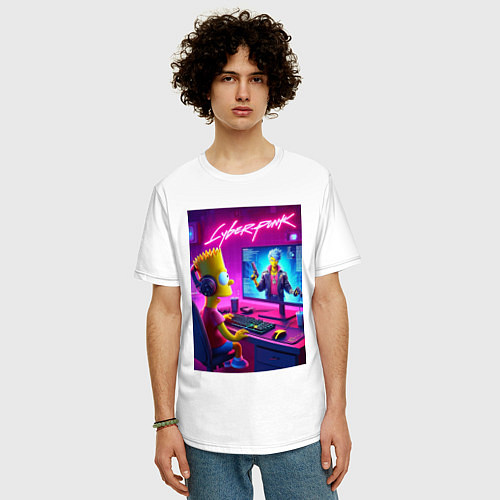Мужская футболка оверсайз Gamer Bart - cyberpunk / Белый – фото 3