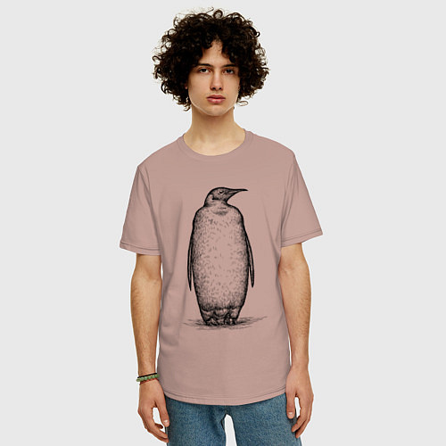 Мужская футболка оверсайз Пингвин стоит / Пыльно-розовый – фото 3