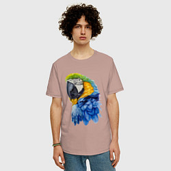 Футболка оверсайз мужская Сине-золотой попугай ара, цвет: пыльно-розовый — фото 2