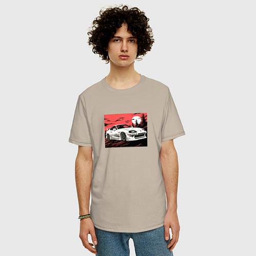 Мужская футболка оверсайз Тойота Супра на закате / Миндальный – фото 3