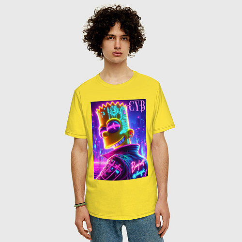 Мужская футболка оверсайз Cyber Bart - neon glow / Желтый – фото 3
