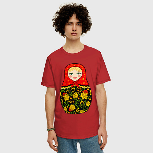 Мужская футболка оверсайз Матрёшка в хохломской росписи / Красный – фото 3