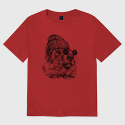 Футболка оверсайз мужская Суслик-хипстер, цвет: красный