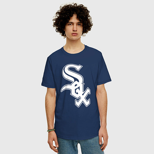 Мужская футболка оверсайз Chicago white sox - baseball / Тёмно-синий – фото 3