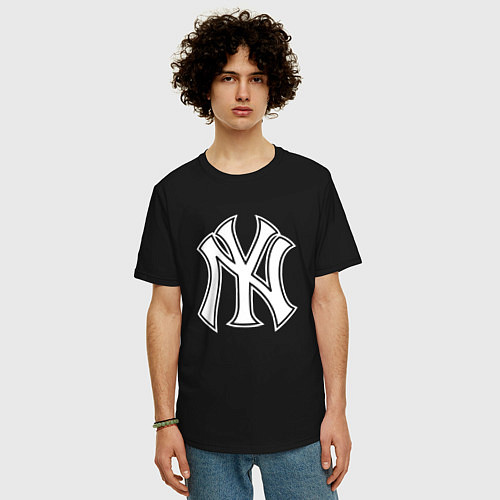 Мужская футболка оверсайз New York yankees - baseball logo / Черный – фото 3