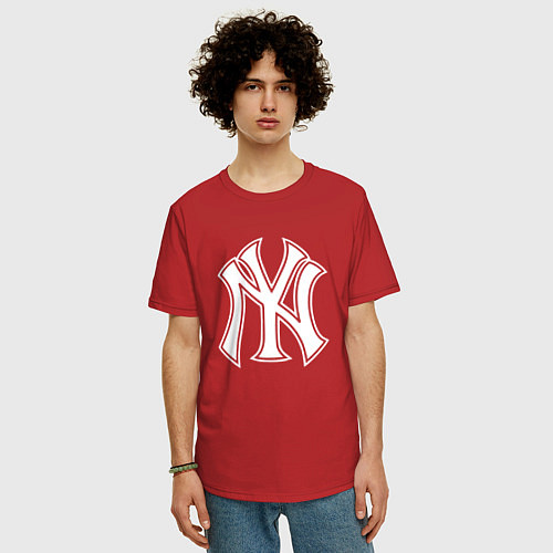 Мужская футболка оверсайз New York yankees - baseball logo / Красный – фото 3