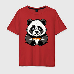 Футболка оверсайз мужская Милая панда лежит, цвет: красный