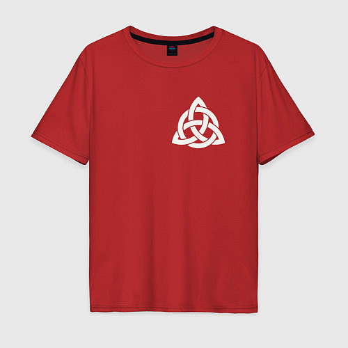 Мужская футболка оверсайз Символ трикветр трилистник на груди / Красный – фото 1