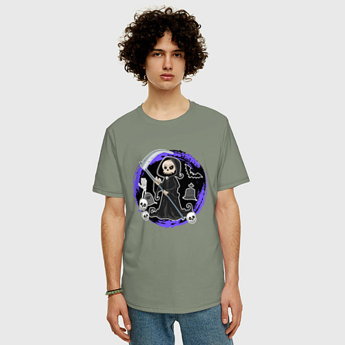 Мужская футболка оверсайз Мультяшная смерть с косой / Авокадо – фото 3