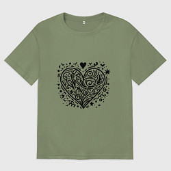 Футболка оверсайз мужская Декоративная татуировка в форме сердца, цвет: авокадо