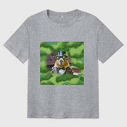 Футболка оверсайз мужская Мем капибара в очках и цилиндре стимпанк, цвет: меланж