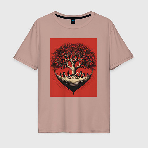 Мужская футболка оверсайз Love tree / Пыльно-розовый – фото 1