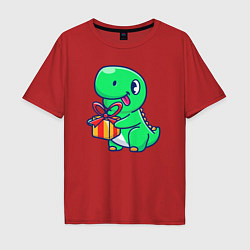 Футболка оверсайз мужская Динозавр с подарком, цвет: красный