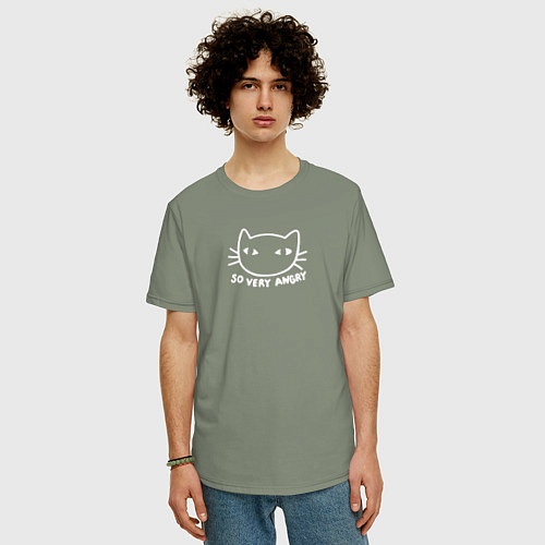 Мужская футболка оверсайз So very angry cat / Авокадо – фото 3
