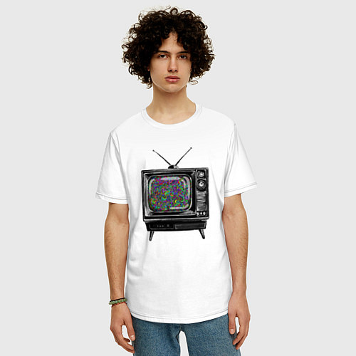 Мужская футболка оверсайз Старый телевизор цветной шум / Белый – фото 3