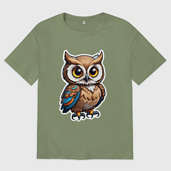 Футболка оверсайз мужская Сова - стикер, цвет: авокадо