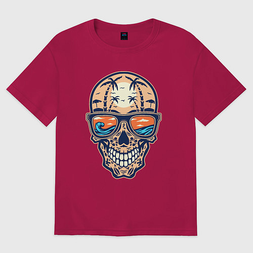 Мужская футболка оверсайз Summer skull / Маджента – фото 1
