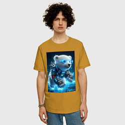 Футболка оверсайз мужская Кибер медвежонок - милашка, цвет: горчичный — фото 2