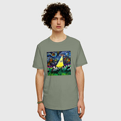 Футболка оверсайз мужская Картина маслом НЛО, цвет: авокадо — фото 2
