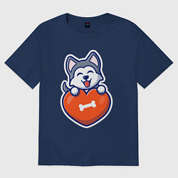 Футболка оверсайз мужская Doggy heart, цвет: тёмно-синий