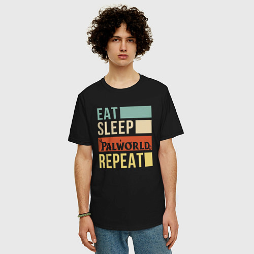 Мужская футболка оверсайз Eat sleep Palworld rpeat / Черный – фото 3