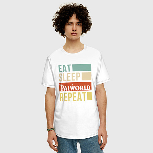 Мужская футболка оверсайз Eat sleep Palworld rpeat / Белый – фото 3