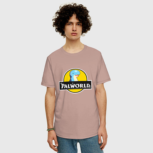 Мужская футболка оверсайз Релаксаурус Палворлд / Пыльно-розовый – фото 3