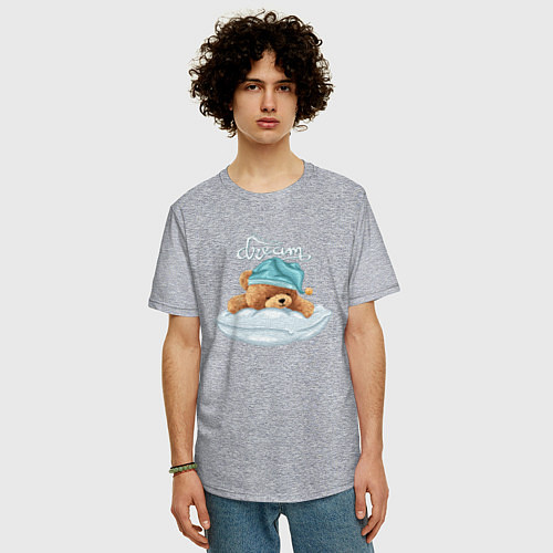 Мужская футболка оверсайз Плюшевый медведь спит / Меланж – фото 3