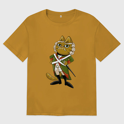 Мужская футболка оверсайз Кот-солдат / Горчичный – фото 1