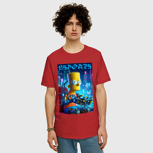 Мужская футболка оверсайз Cyber Bart Simpson - esport / Красный – фото 3